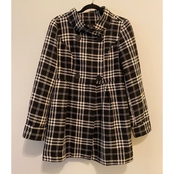 AB Studio Womens Black & White Plaid Double-Breasted Coat Size 12 - Picture 1 of 13